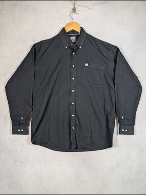 Cinch Western Button Down Shirt Men's Size Medium Black Solid Long Sleeve